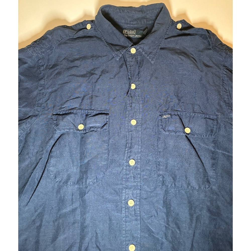 Polo Ralph Lauren Double Pocket 100% Linen Button Down Shirt | Blue | XL - Picture 4 of 5